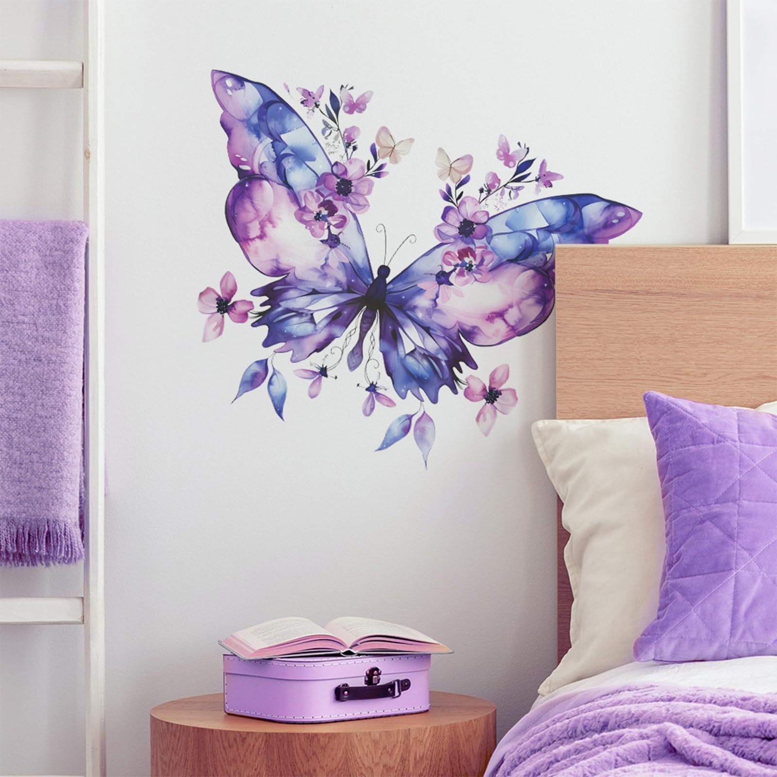 TUOKING Purple Butterfly Wall Stickers Removable Wall Murals Peel and Stick Wall Art Decal Home Decor for Kitchen,Bedroom,Living Room(fun-e89)