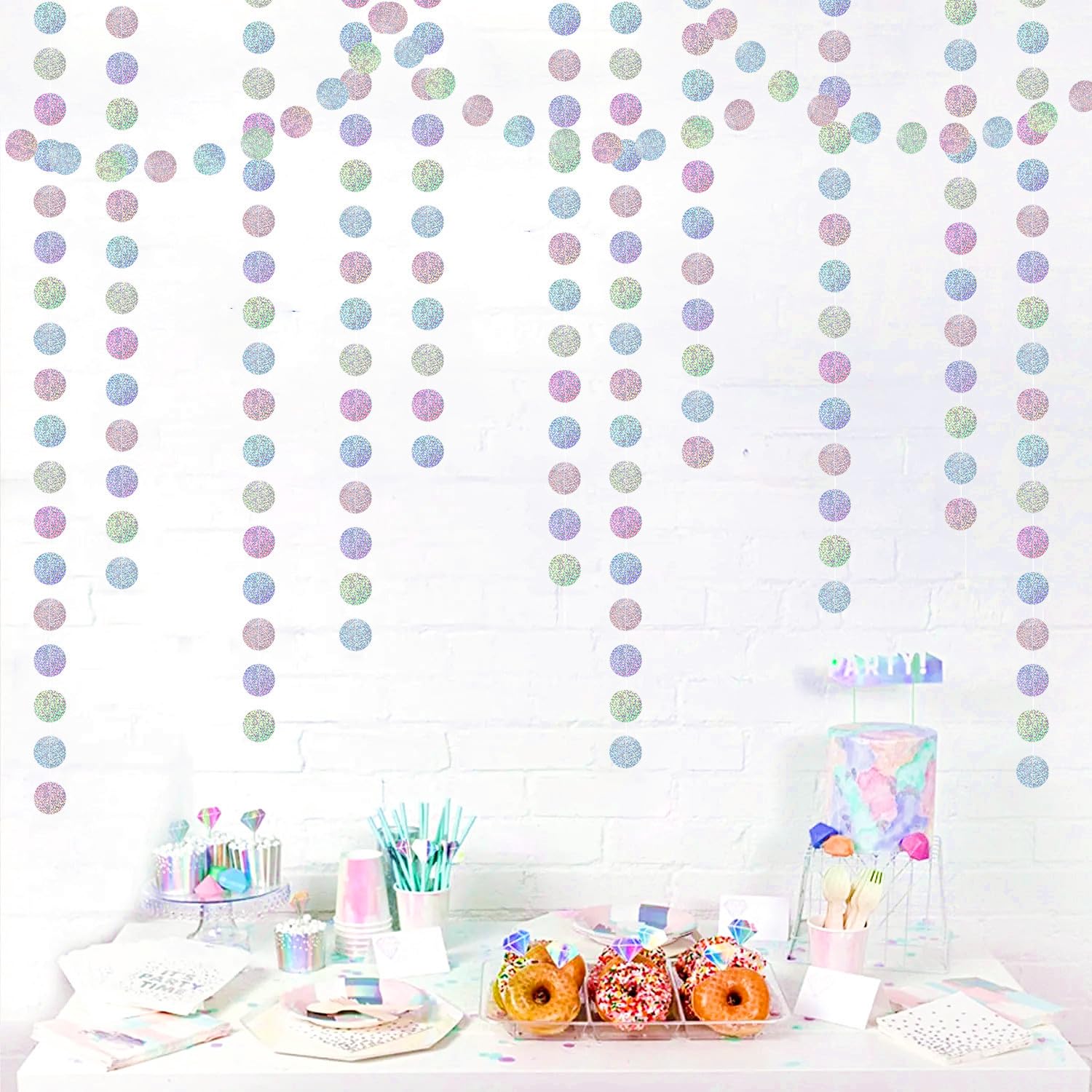 Iridescent Disco-Holographic Party-Decorations Garland Streamers - 52Ft Birthday Bachelorette Hanging Banner Decor,Engagement Valentines Dance Classroom Glitter New Years Christmas Backdrop Huglony