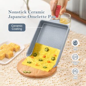 AIKENBBKK Ceramic Nonstick Tamagoyaki Pan, Japanese Omelette Pan omelette egg pan with Detachable Handle, Oven& Dishwasher Safe, 7.48” x 6.8” (Blue)