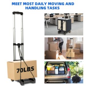 Folding Luggage Cart, Hand Truck 2 Wheels with Elastic Ropes, Solid Aluminum Utility Dolly Platform Cart, Compact and Portable Trolley for Moving Luggage, Backpack, Travel Moving and Office Use