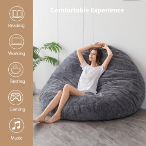 BYBYME 3 in 1 Bean Bag Chair, Convertible Chair Folds from Bean Bag to Lounger, High-Density Foam Filling, Faux Fur Big Sofa Bed, Giant Bean Bag Chair Bed for Adults