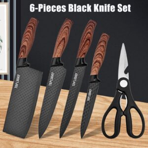 Kitchen Block Knife Sets, 6-Pieces Black Chef Knife Set with Removable Round Block, Non-stick & Non-slip Stainless Steel Sharp Knife Set for Restaurant Home Cooking, Gifts for Mom Wife Girl (Black)