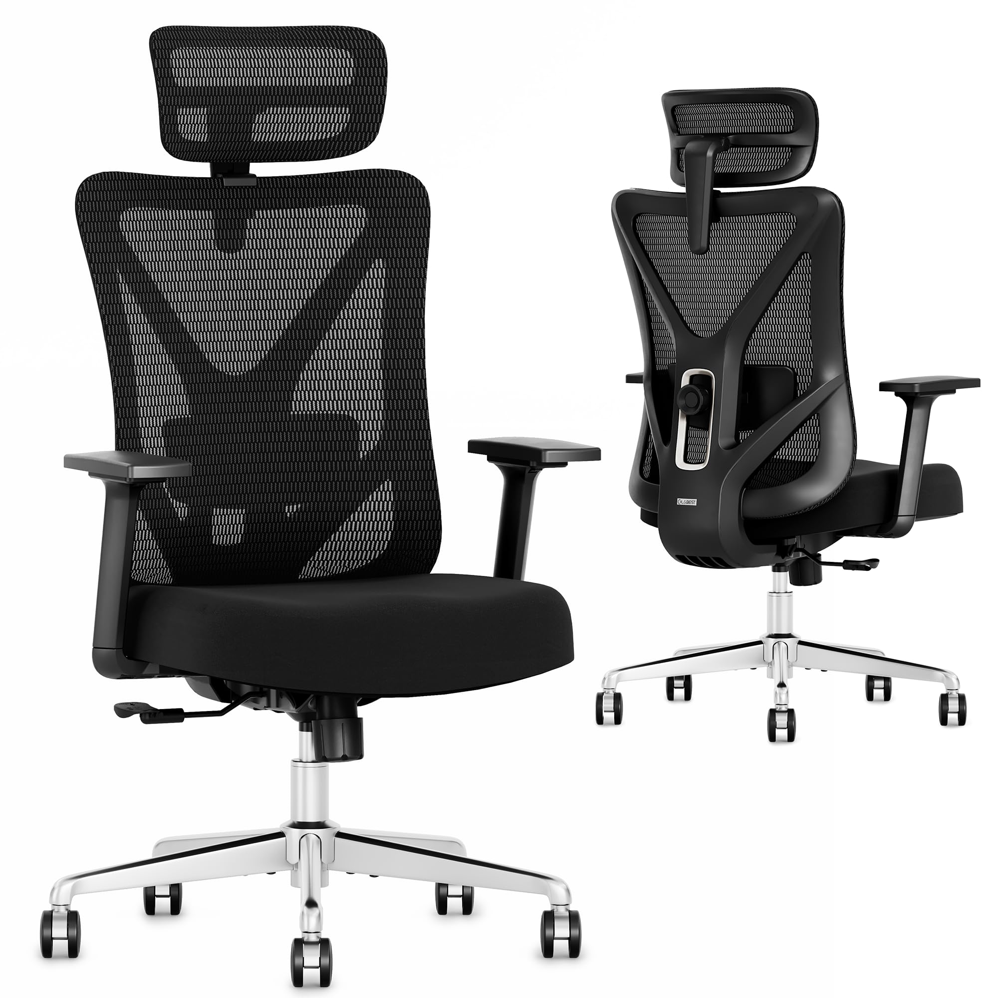 T23 Ergonomic Office Chair,Mesh Computer Desk Chairs with Adjustable Lumbar Support,Headrest,3-D Armrests,Swivel Wheels,Rolling Home Office Desk Chairs for Long Hours (Black)