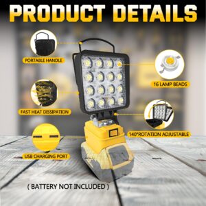 L1NXIXI Cordless 20V Max LED Work Light for Dewalt Battery, 45W 4500LM Flashlight, Battery Light LED Flood Light with USB Charging Port LED Light for Garage, Outdoors, Job Site Lighting(No Battery)