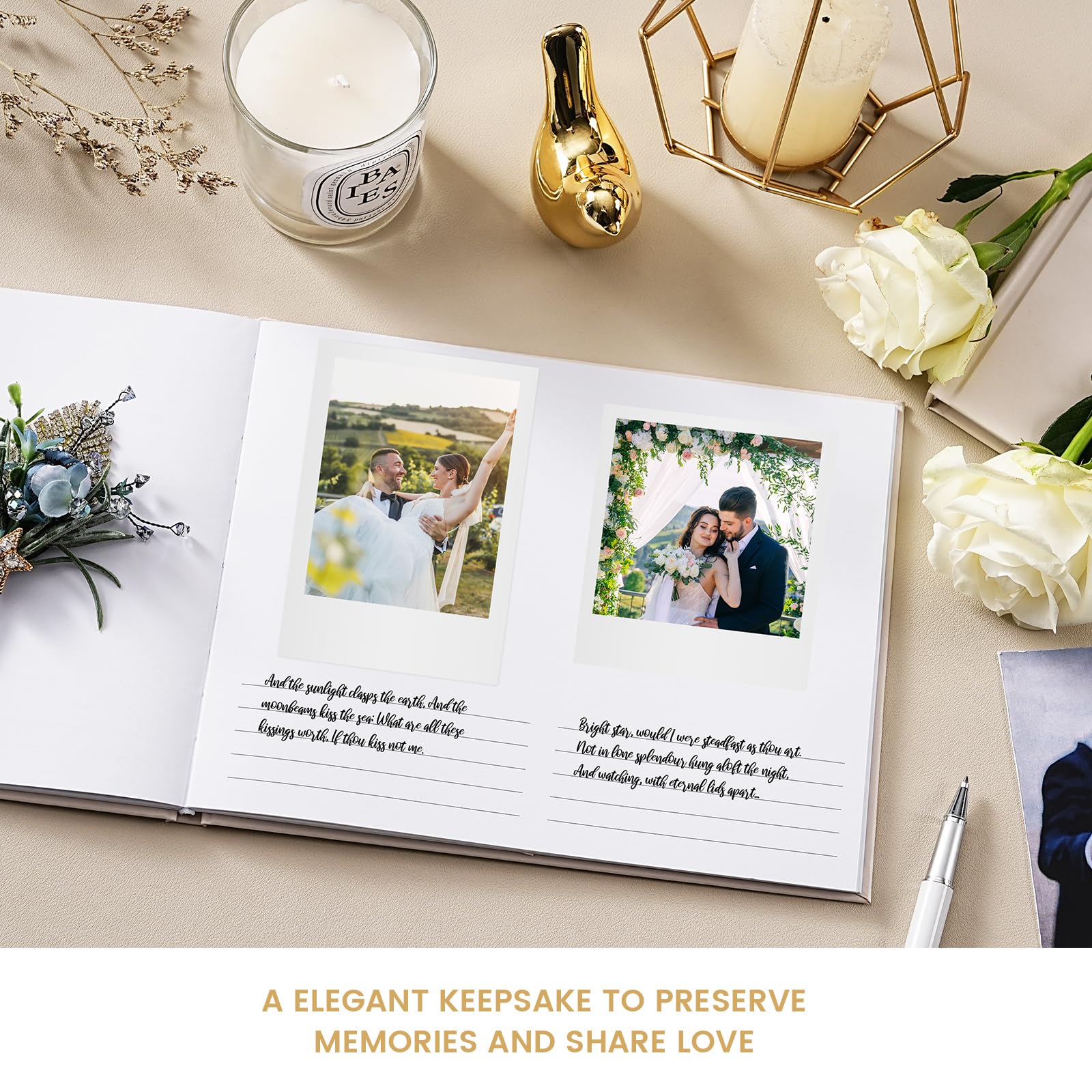 Elegant Guest Book - Polaroid Guest Book for Special Events, 9.2'' x 7.3'', 55 Sheets/110 Pages, Photo Guest Book with Inner Pocket, 2 Photo Sticker Sheets, 110 Pages for Sign in and Photos