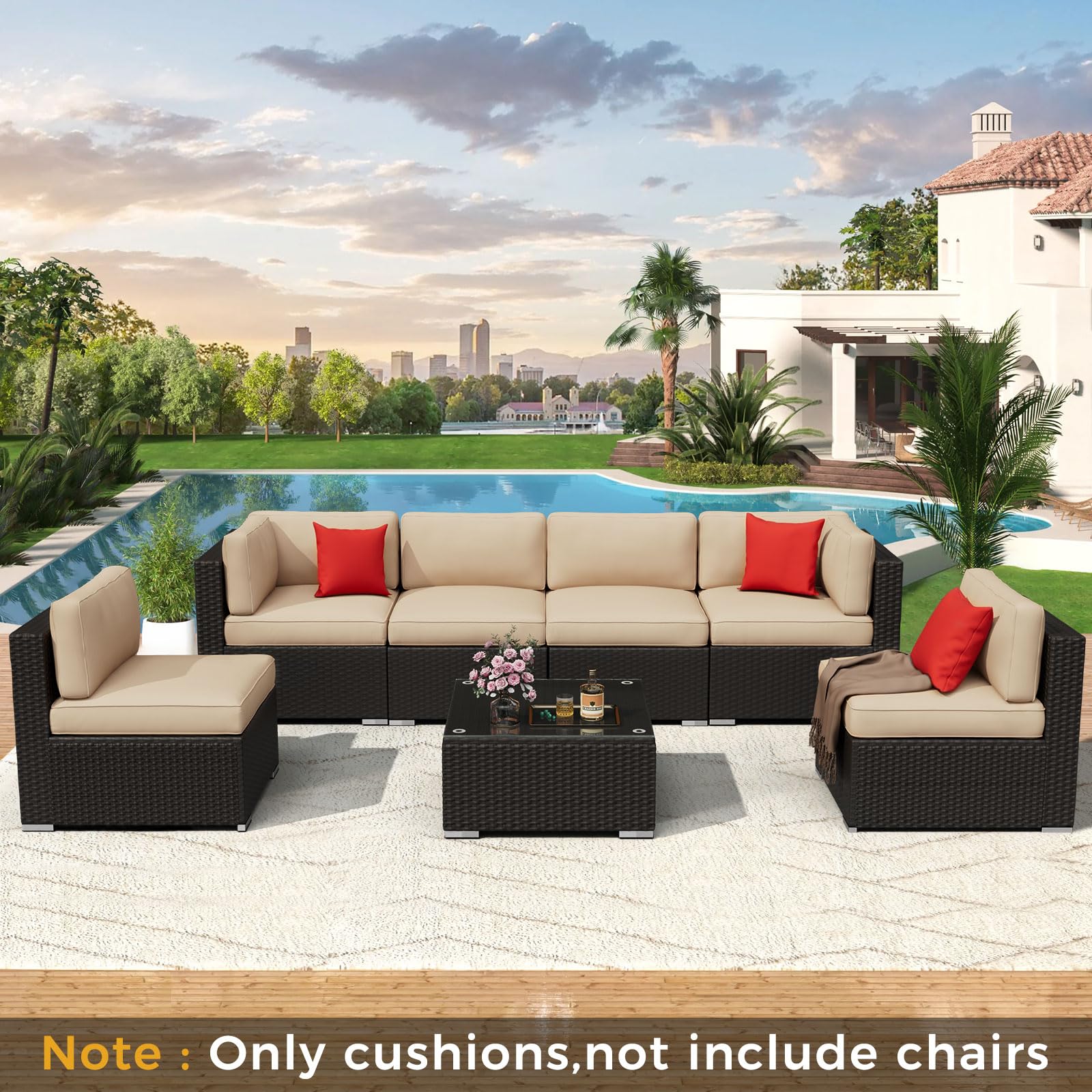 Incbruce 14 Piece Outdoor Patio Cushion Replacement, Patio Couch Cushions (6 Seat Cushion, 6 Back Cushion and 2 Corner Cushion) with Zipper for Outdoor Furniture (Brown)