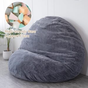 BYBYME 3 in 1 Bean Bag Chair, Convertible Chair Folds from Bean Bag to Lounger, High-Density Foam Filling, Faux Fur Big Sofa Bed, Giant Bean Bag Chair Bed for Adults