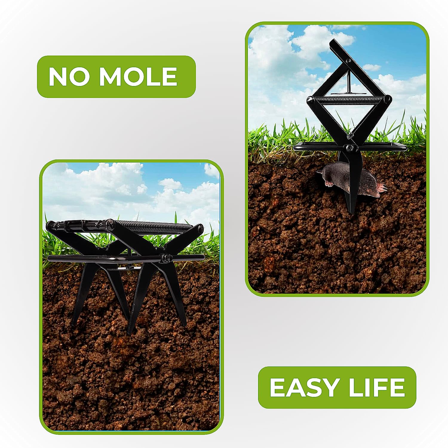 2 PCs Mole Traps Scissor, Reusable Black Galvanized Steel Scissor Trap for Lawns Outdoor Use, Ground Mole Trap Easy to Set Quick Capture Gopher