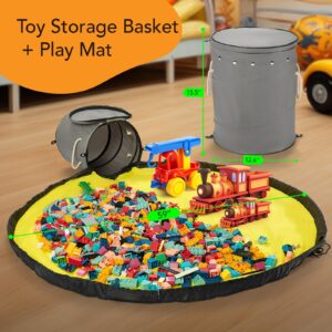 Toy Storage Basket + Play Mat for Kids Toy Chest Organizer Kids Toy Storage Organizer Foldable Big Storage Bins with Lids Large Toy Box for Boys Girls Toy Holders for Kids Rooms Nursery (Gray)