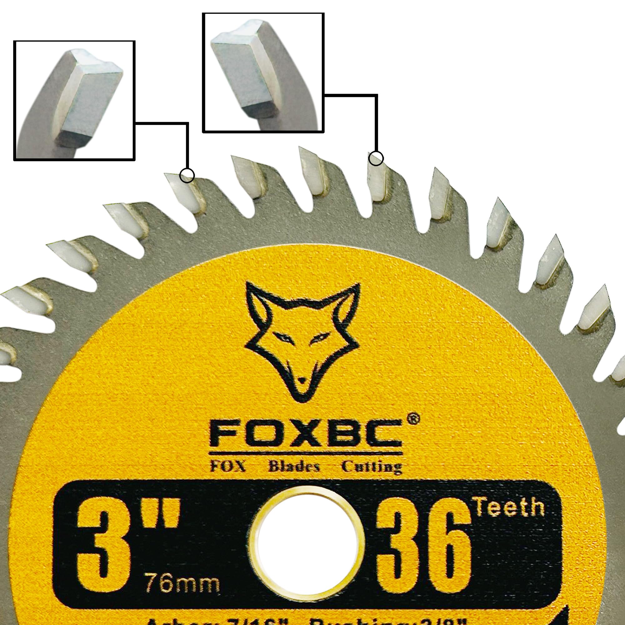 FOXBC 3 Inch Carbide Circular Saw Blade 24 Tooth, 36 Tooth for Wood, Plastic, PCV, Acrylic, Aluminum with 7/16" Arbor, 3/8" Bushing - 3 Pack