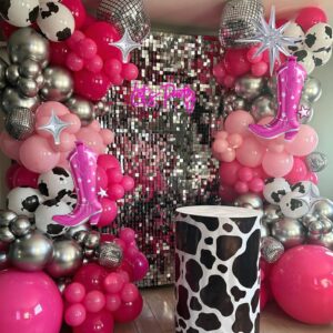 Disco Cowgirl Party Decorations,158Pcs Hot Pink Black Cow Print Cowgirl Balloon Arch Kit for Birthday Last Rodeo Bachelorette Bridal Baby Shower,Western Retro 80s 90s Party Balloon Garland Backdrop