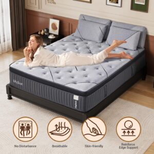 DIGLANT King Mattress, 14Inch Cooling Gel Memory Hybrid Medium Plush Mattress, King Size Individual Pocket Spring Mattress in Box, CertiPUR-US,10 Years Support