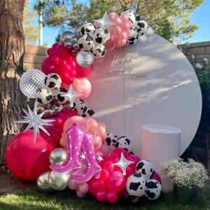 Disco Cowgirl Party Decorations,158Pcs Hot Pink Black Cow Print Cowgirl Balloon Arch Kit for Birthday Last Rodeo Bachelorette Bridal Baby Shower,Western Retro 80s 90s Party Balloon Garland Backdrop