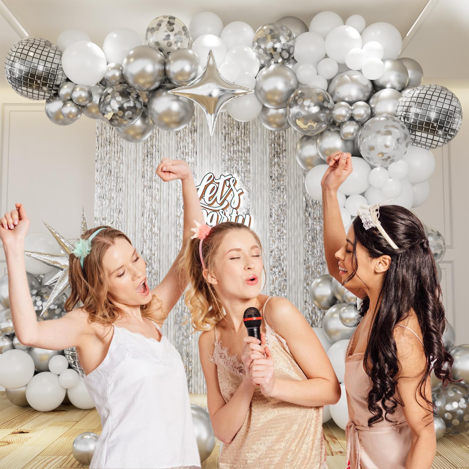 Disco Balloon Garland Arch Kit, White and Silver Confetti Balloon Arch Kit Different Sizes, Prom Send Off Decorations 2024, Disco Bachelorette Party Decorations, Disco Ball Balloons