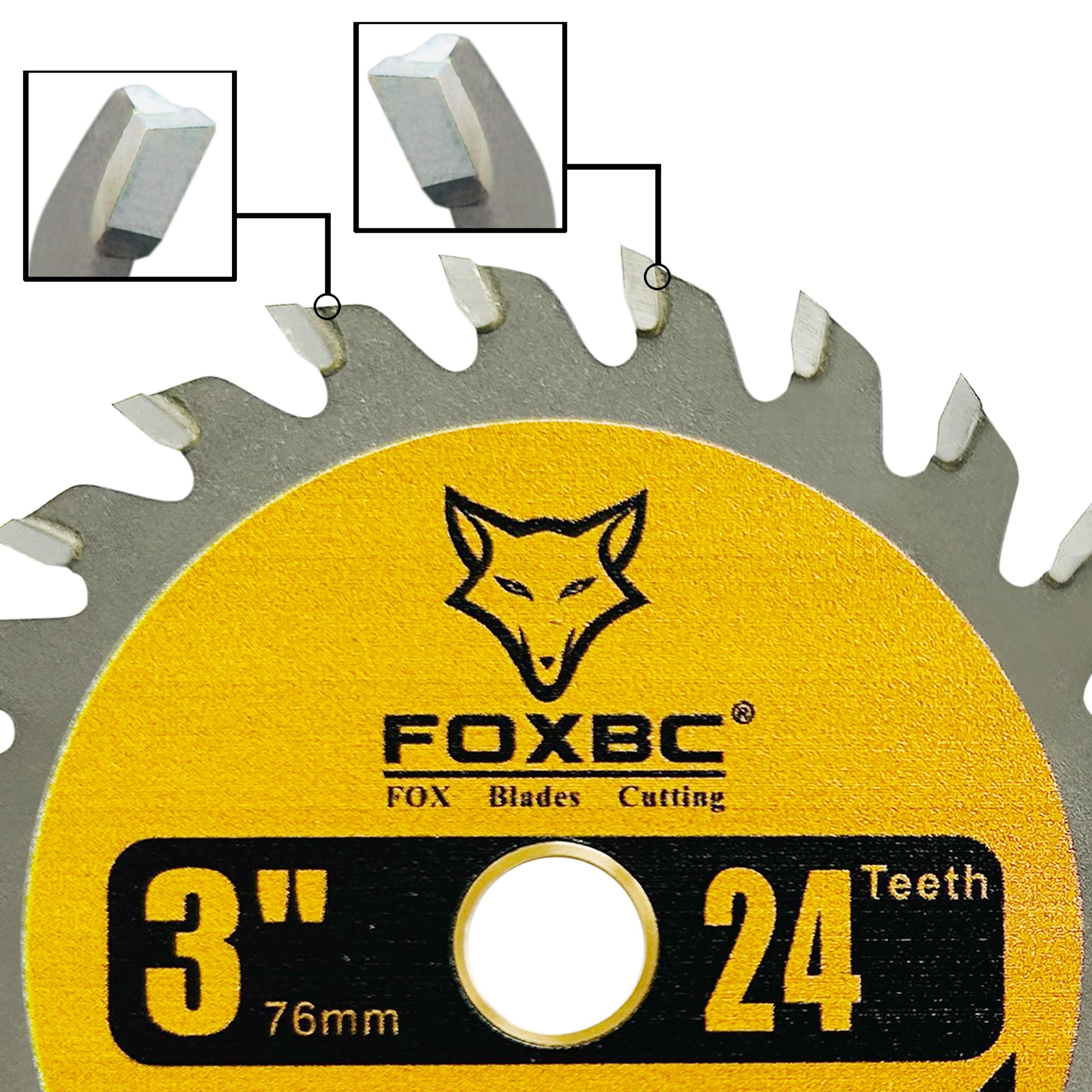 FOXBC 3 Inch Carbide Circular Saw Blade 24 Tooth, 36 Tooth for Wood, Plastic, PCV, Acrylic, Aluminum with 7/16" Arbor, 3/8" Bushing - 3 Pack