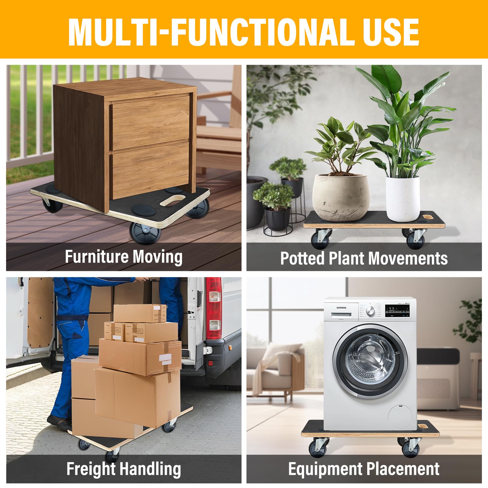 Furniture Dolly 4 Wheels Capacity Moving Dolly Heavy Duty 2 Pack Wooden Platform Dolly 551 Lbs Capacity Rectangle Multifunctional Mover Carrier for Cardboard Boxes Flower pots Sofas Furniture Pianos