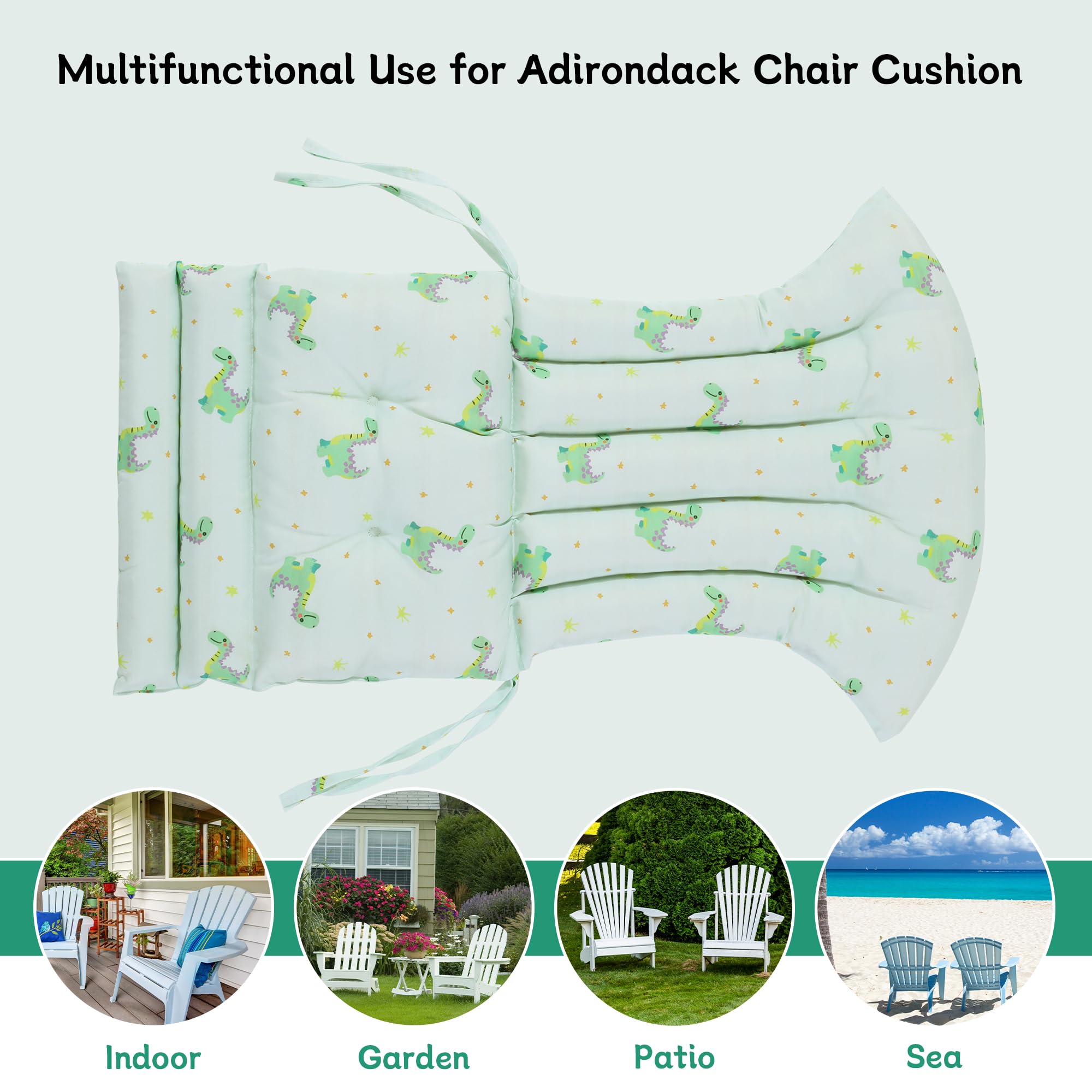 MABOZOO Kids’ Adirondack Chair Cushion, Indoor/Outdoor Patio Chair Pad Rocking Chair Cushion for Children, Thickened High Back Lounge Chairs Cushion with Ties(20x15x3 inch, Dinosaur-Print