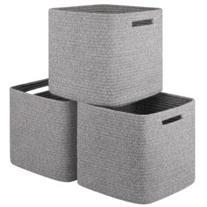 sixdove storage cubes cotton rope woven baskets for organizing, 11 * 11 inches shelf storage basket|cube storage bin|square baskets, living room, baby room, student dormitory-grey