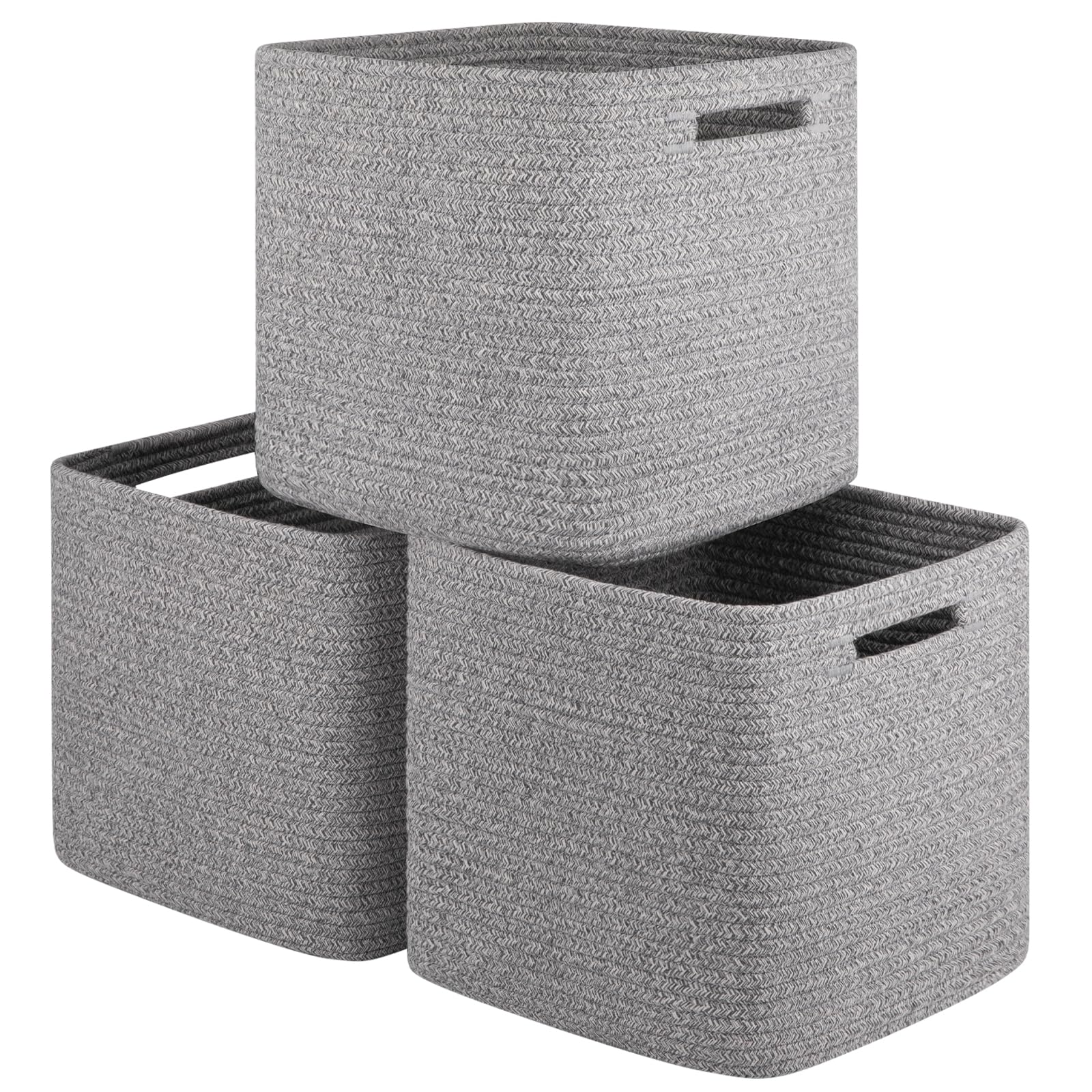 SIXDOVE Storage Cubes Cotton Rope Woven Baskets for Organizing, 11 * 11 Inches Shelf Storage Basket|Cube Storage Bin|Square Baskets, Living Room, Baby Room, Student Dormitory-Grey