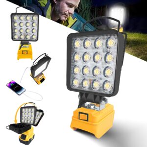 l1nxixi cordless 20v max led work light for dewalt battery, 45w 4500lm flashlight, battery light led flood light with usb charging port led light for garage, outdoors, job site lighting(no battery)