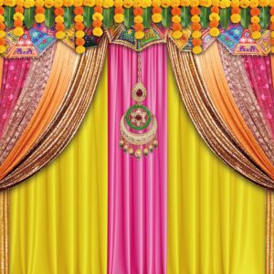 INRUI Indian Traditional Photography Background Diwali Pooja Colorful Curtain Decorations Indian Bridal Shower Wedding Party Photo Backdrop (7x5FT)