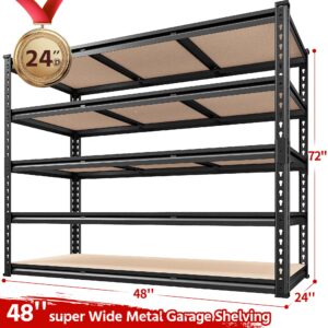 REIBII 48.2''W Garage Shelving Heavy Duty Storage Shelves 3000LBS Heavy Duty Shelving 72''H Adjustable Metal Shelves for Garage Storage Rack Industrial Shelf Utility Rack, 48.2''W X72''H X 24''D