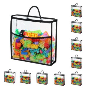 remittur 10 pcs clear zippered toy storage bags with handle, kids toy storage organizer with mesh pocket for instructions, playroom toy organizer plastic storage bags for blocks set puzzles,small toys