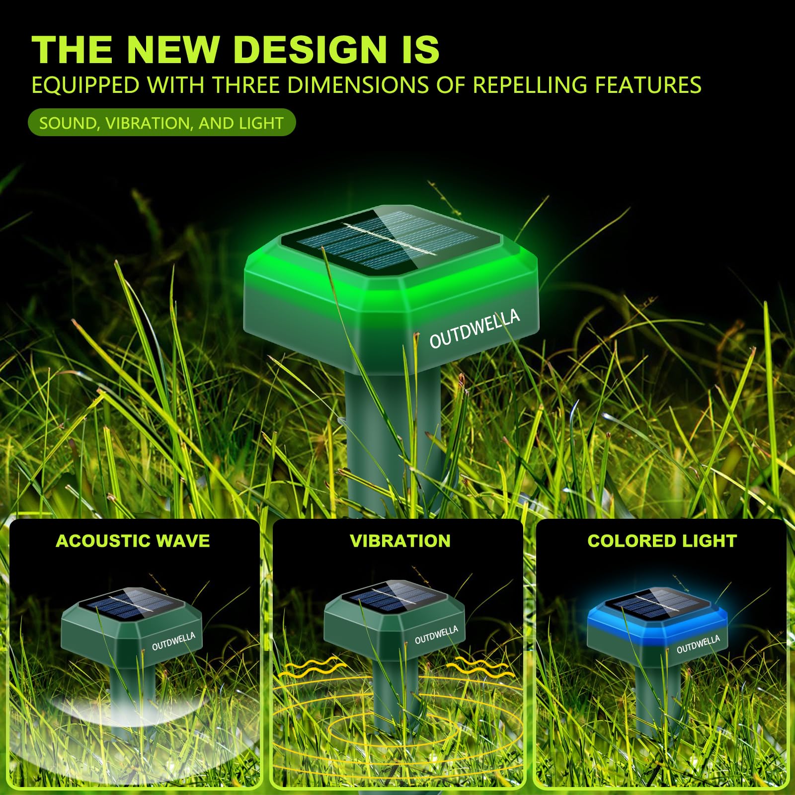 Outdwella 2024 New Solar Powered Sonic Mole Repeller - Ultimate Eco-Friendly Garden Solution