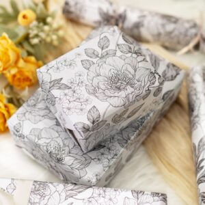 Homeral Shimmer Floral Gift Wrapping Paper Roll-46.8 sq.ft. Black and White Pearly Luster Vintage Flower for Wedding, Birthday, Baby Shower, Anniversaries, Party-17 Inch x 33 Feet