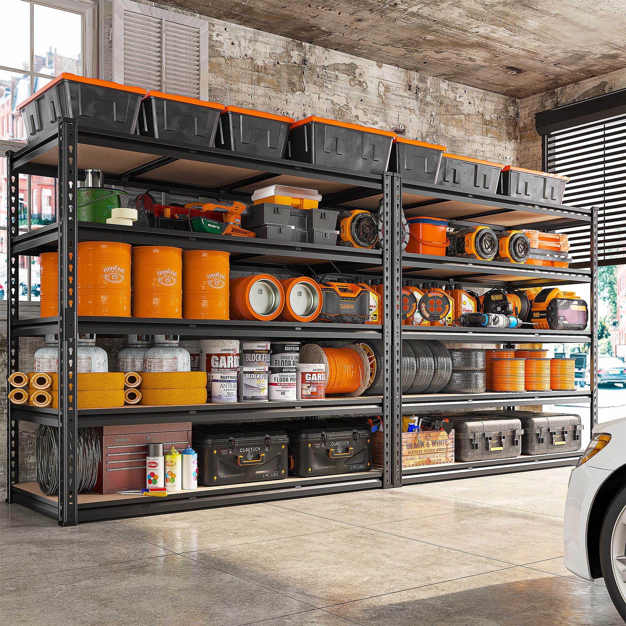 REIBII 48.2''W Garage Shelving Heavy Duty Storage Shelves 3000LBS Heavy Duty Shelving 72''H Adjustable Metal Shelves for Garage Storage Rack Industrial Shelf Utility Rack, 48.2''W X72''H X 24''D