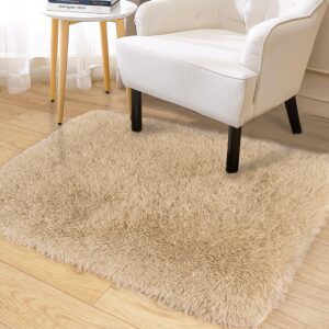 king dare 2x3 area rugs for bedroom, soft small throw rug for dorm, soft fluffy shaggy plush fuzzy shag non-slip washable carpet for bedside closet girls boys room, beige rug