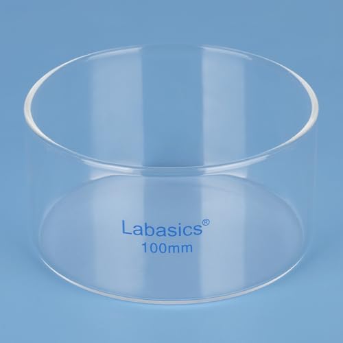 Labasics Crystallizing Dish, No Spout Flat Bottom Thick-Walled High Borosilicate Glass Crystallizing Dishes for Crystallization and Evaporation Lab Glassware, Outer Diameter: 100 mm, Capacity: 300 ml