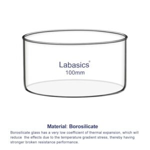 Labasics Crystallizing Dish, No Spout Flat Bottom Thick-Walled High Borosilicate Glass Crystallizing Dishes for Crystallization and Evaporation Lab Glassware, Outer Diameter: 100 mm, Capacity: 300 ml