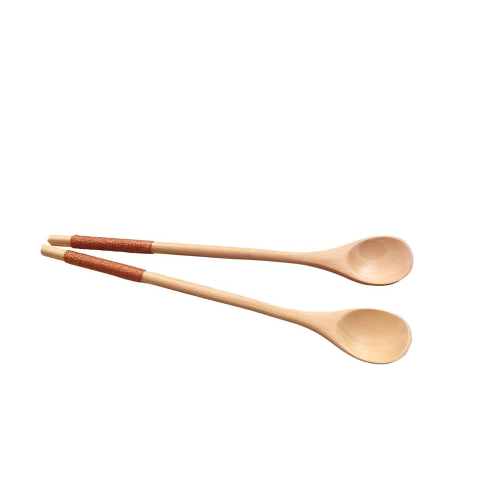 Handmade Wooden Long Handle Coffee Spoon Stirrer with Khaki Cable Tie, Retro Honey Jar Spoons Teaspoon Tea Stirring Spoon (2 Pack)