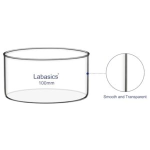 Labasics Crystallizing Dish, No Spout Flat Bottom Thick-Walled High Borosilicate Glass Crystallizing Dishes for Crystallization and Evaporation Lab Glassware, Outer Diameter: 100 mm, Capacity: 300 ml