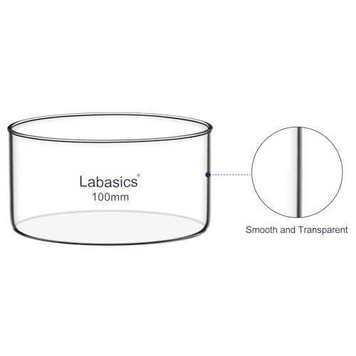 Labasics Crystallizing Dish, No Spout Flat Bottom Thick-Walled High Borosilicate Glass Crystallizing Dishes for Crystallization and Evaporation Lab Glassware, Outer Diameter: 100 mm, Capacity: 300 ml