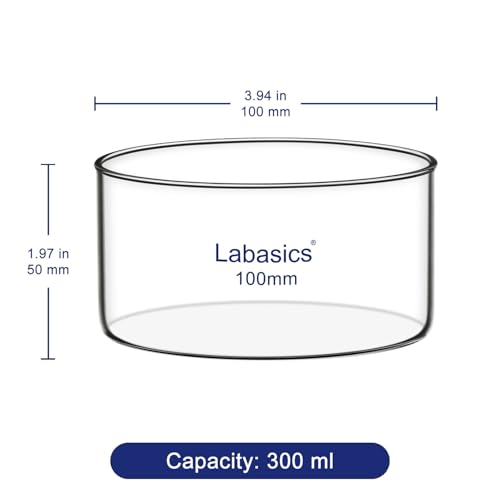 Labasics Crystallizing Dish, No Spout Flat Bottom Thick-Walled High Borosilicate Glass Crystallizing Dishes for Crystallization and Evaporation Lab Glassware, Outer Diameter: 100 mm, Capacity: 300 ml