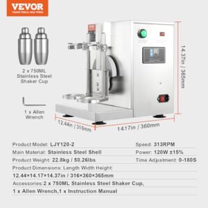 VEVOR Milk Tea Shaker, Electric Double Frame Milk Tea Shaker Machine, 0-180s Adjustable Milk Shake Mixer Machine with Double 750ML Stainless Steels Cups for Bubble Tea Boba Tea Juice Coffee Milk Wine