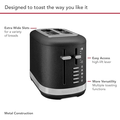 KitchenAid 2 Slice Automatic Toaster with Extra Wide Slots KMT2109BK, Cast Iron Black