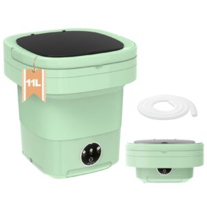 mini washing machine, 11l large capacity, foldable portable washing machine with spin dryer, small collapsible laundry washer for travel, apartment, rv, underwears, socks, baby clothes, green