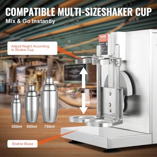 VEVOR Milk Tea Shaker, Electric Double Frame Milk Tea Shaker Machine, 0-180s Adjustable Milk Shake Mixer Machine with Double 750ML Stainless Steels Cups for Bubble Tea Boba Tea Juice Coffee Milk Wine