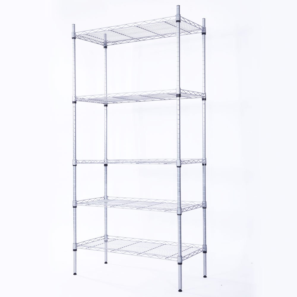 GODECOR 5-Tier Wire Shelving Unit Height Adjustable Metal Shelf, Ideal for Kitchen, Office, Laundry (29.1" L x 13.4" W x 59.1" H), Silver Gray