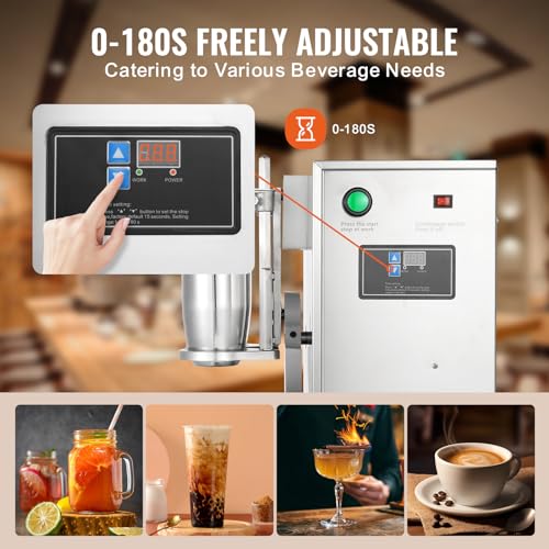 VEVOR Milk Tea Shaker, Electric Double Frame Milk Tea Shaker Machine, 0-180s Adjustable Milk Shake Mixer Machine with Double 750ML Stainless Steels Cups for Bubble Tea Boba Tea Juice Coffee Milk Wine