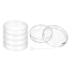 patikil 90mm high borosilicate glass petri dishes with lids, 5 pack petri plates with a inoculation loop for lab science experiment, clear