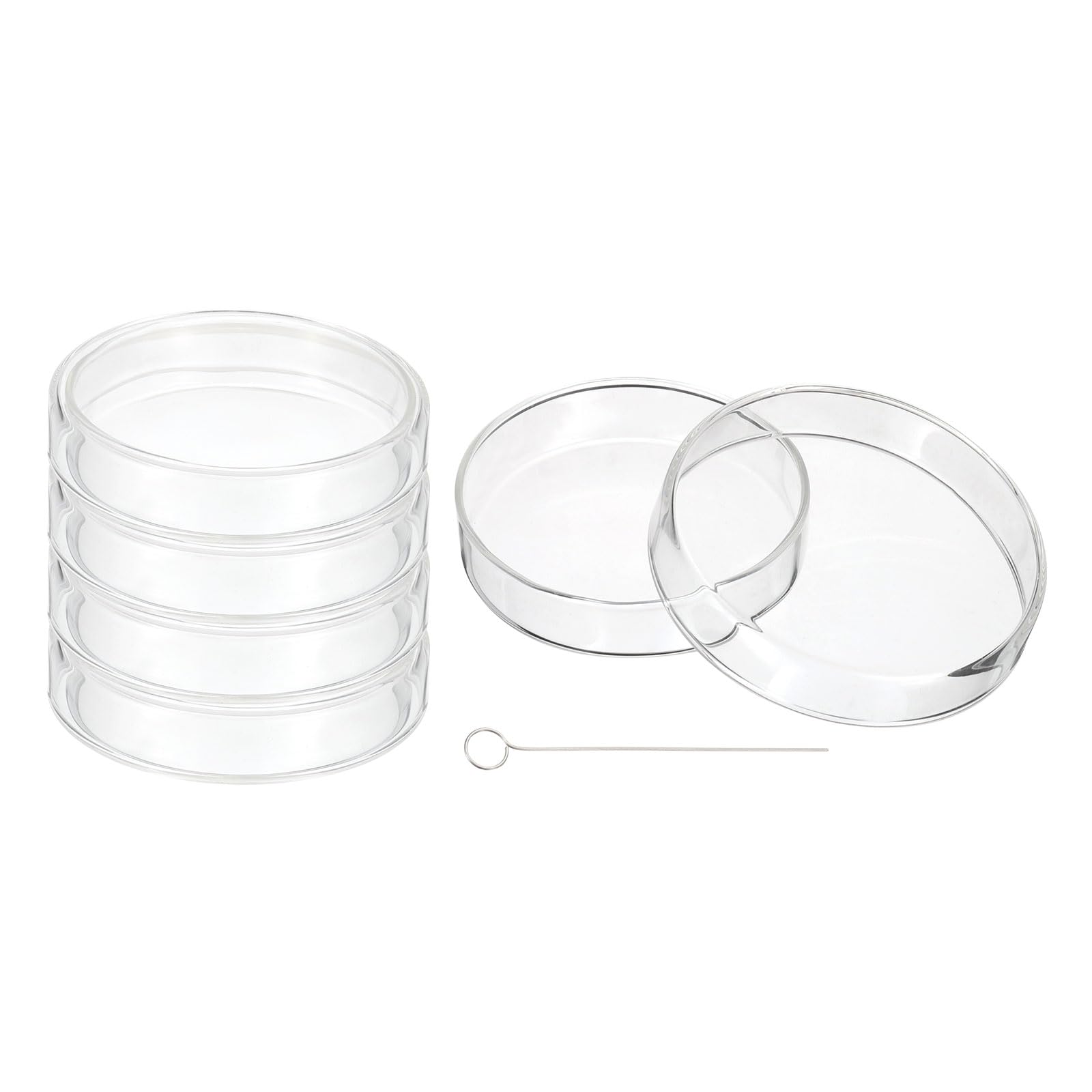 PATIKIL 90mm High Borosilicate Glass Petri Dishes with Lids, 5 Pack Petri Plates with a Inoculation Loop for Lab Science Experiment, Clear