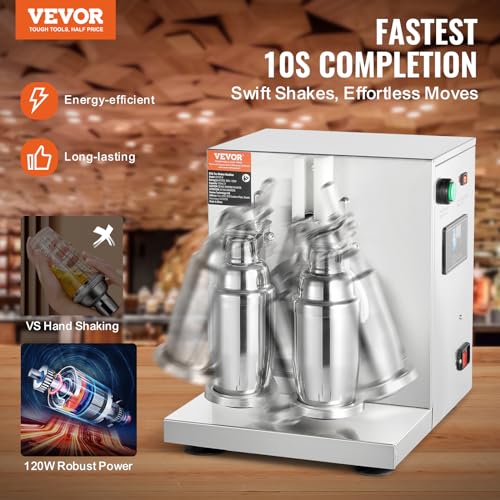 VEVOR Milk Tea Shaker, Electric Double Frame Milk Tea Shaker Machine, 0-180s Adjustable Milk Shake Mixer Machine with Double 750ML Stainless Steels Cups for Bubble Tea Boba Tea Juice Coffee Milk Wine