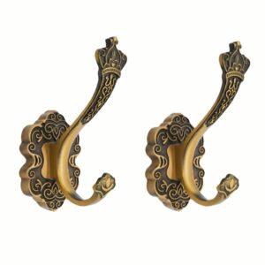 casavogue coat hooks wall mount closet hooks antique brass towel hooks key hanger hat holder on wall vintage brass decorative wall hooks (2 pack, crown shaped)