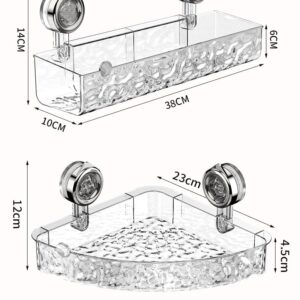ehnoge No Drill Clear Wall Caddy, 2024 New Wall Mounted Organizer Shelf Light Luxury Style Glacier Pattern Suction Cup Shelf, Drill Free Removable Caddy Shower Organizer (Clear, Triangle)