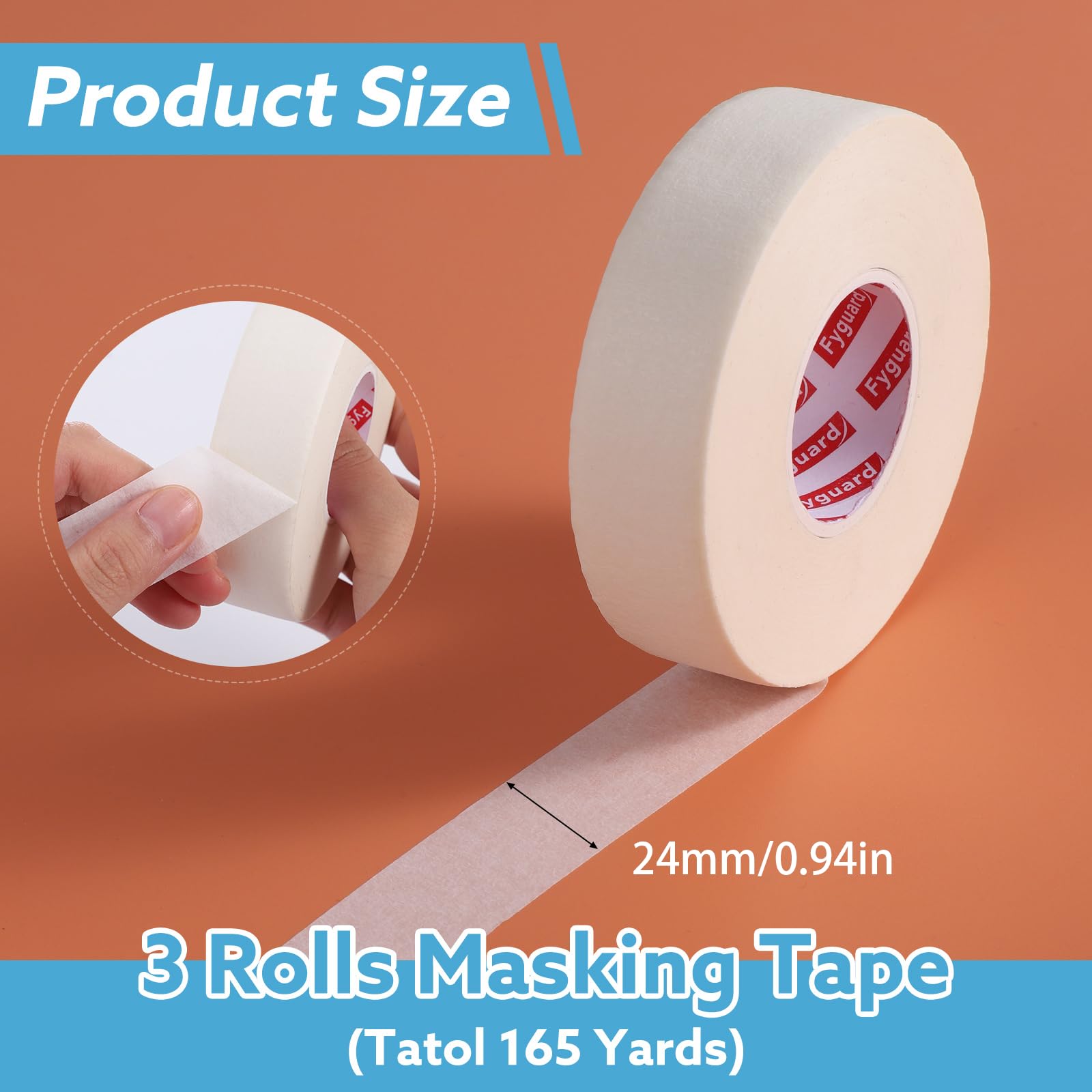 Fyguard 3 Pack Beige White Masking Tape 1 Inch Wide Masking Tape Bulk, Multi-Surface Masking Tape for Labeling Sealing Art Crafts, Home Use(165 Total Yards)