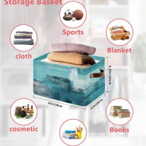 Abstract Storage Basket Turquoise Painting Large Foldable Storage Bins with Handles Modern Art Teal Gray Waterproof Fabric Laundry Baskets for Organizing Shelves Closet Toy Gifts Bedroom Home Decor